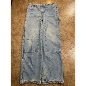 Vintage Big Bill Double Knee Pants Size 34x34 Fleece Lined Distressed Carpenter